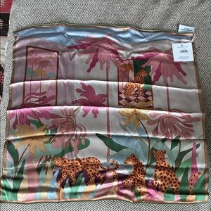NWT JESSIE ZHAO Multicolor Animal and Floral Print 100% silk Scarf